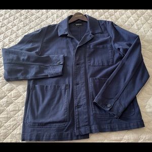 Quince Chore Coat Med Navy Blue Excl Cond. Three outside and one inside pocket.